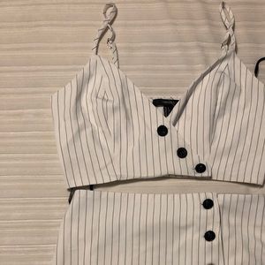 white and black skirt set